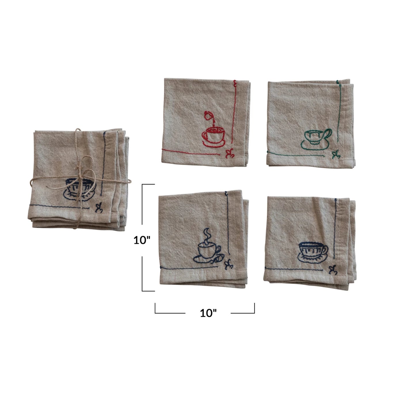 Woven cotton & linen coffee cup napkins Set of 4