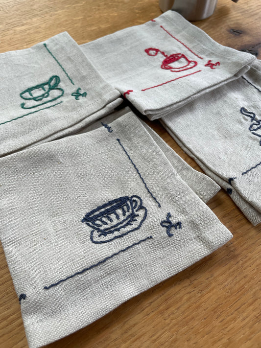 Woven cotton & linen coffee cup napkins Set of 4