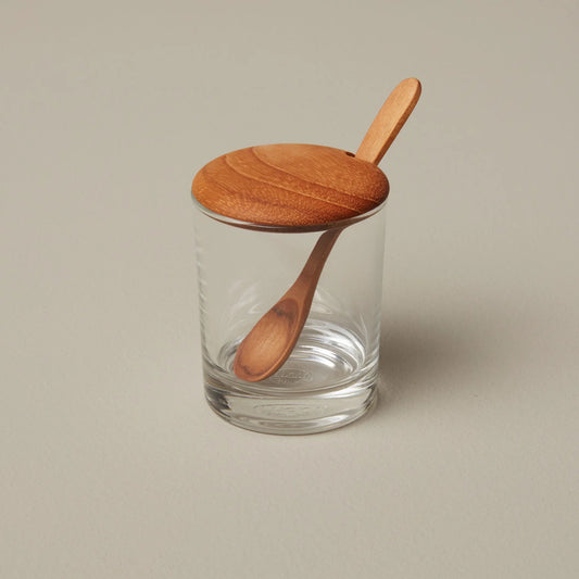Glass Mini Cellar with Teak Lid & Spoon