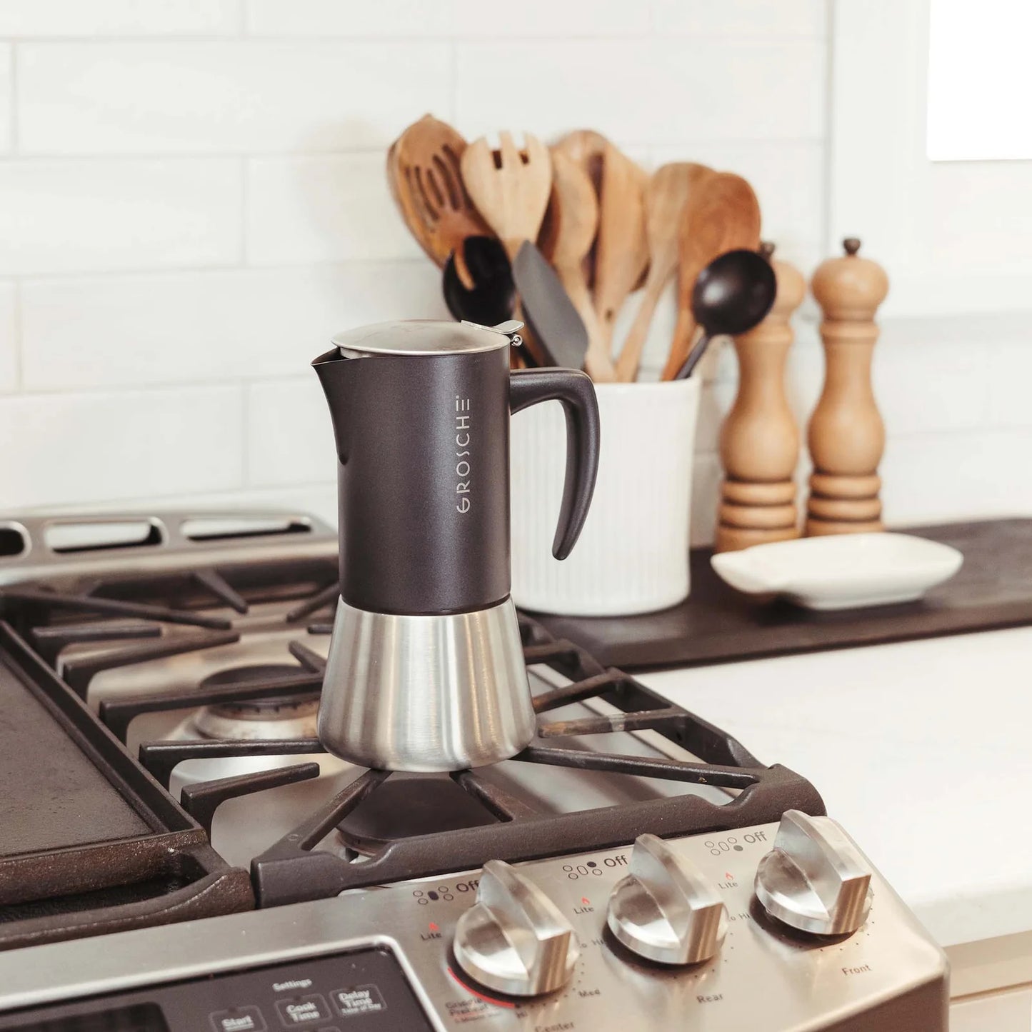 GROSCHE  MILANO STEEL Stovetop Espresso Maker, Moka Pot - 10 Cup