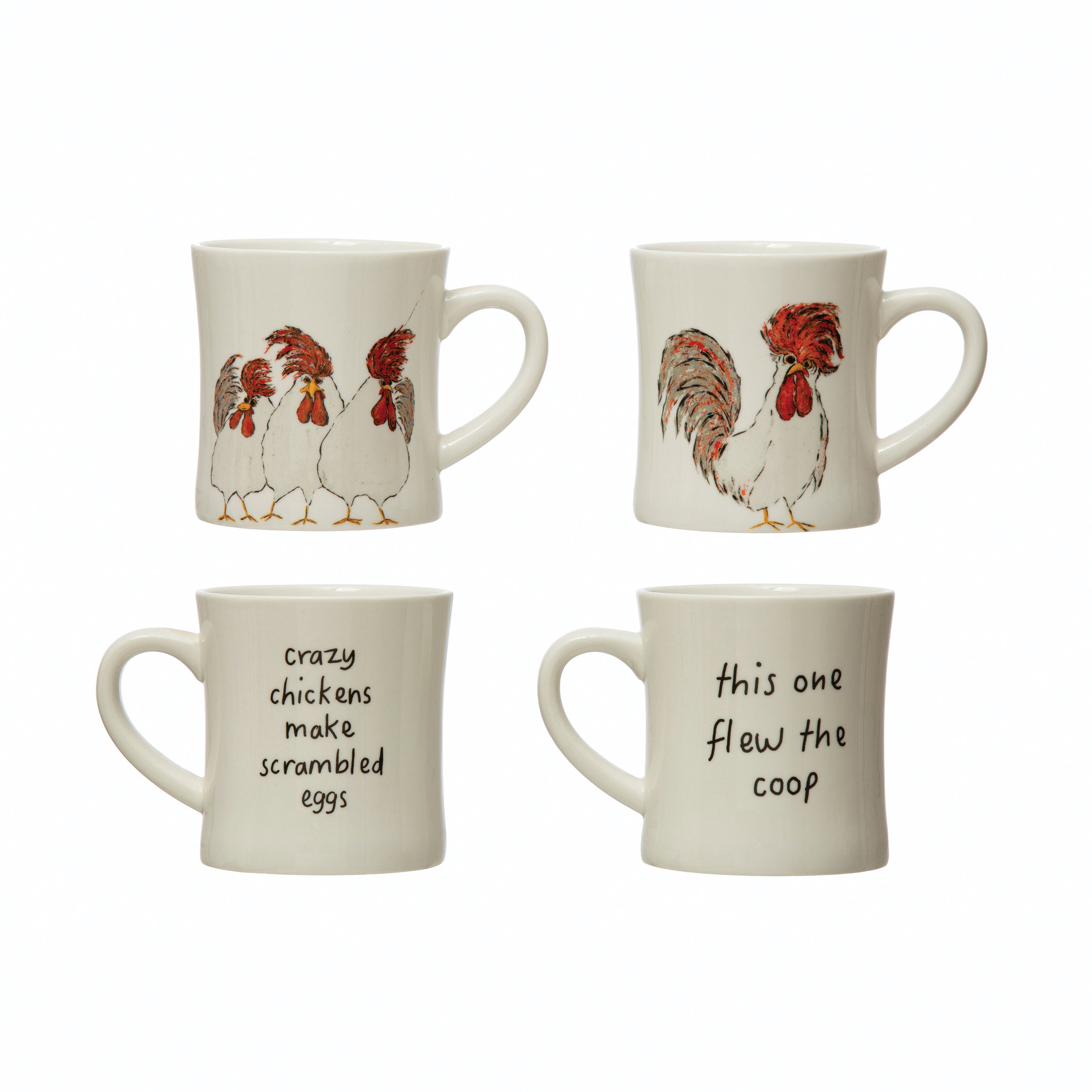 Mugs  -  2 pack of Stoneware Mug w/ Chicken and saying